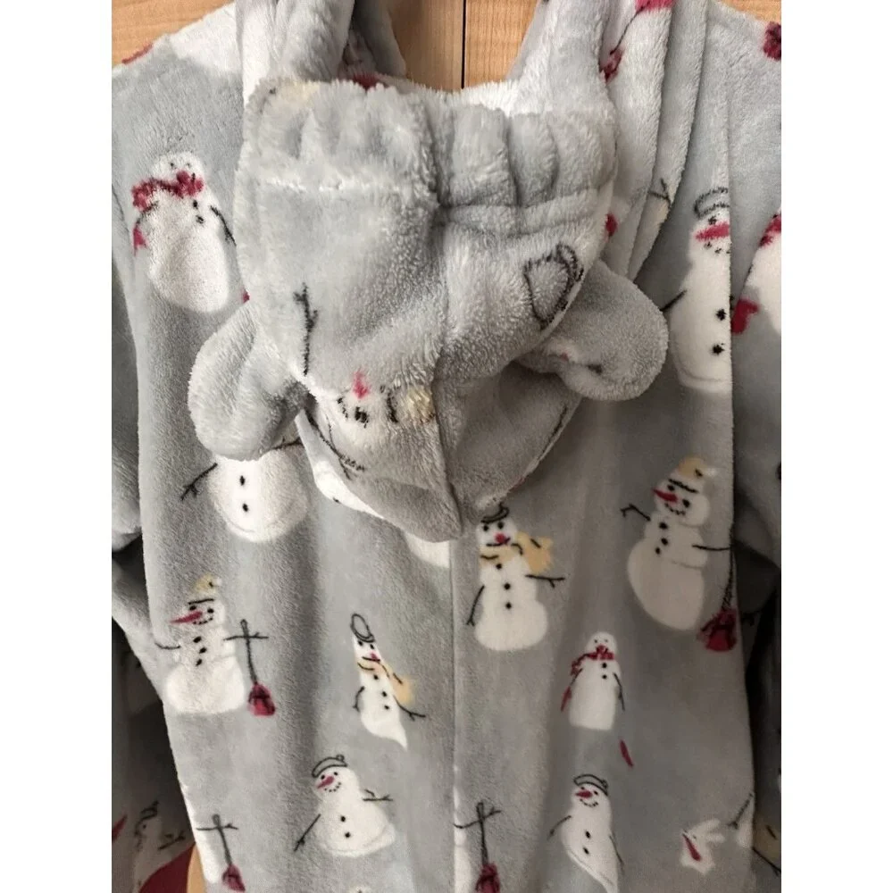 Munki Munki Women's One-Piece Hooded Fleece Pajamas Gray‎ Pink Spark Size Small